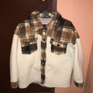 SHEIN oversized jacket, size small, brown & white